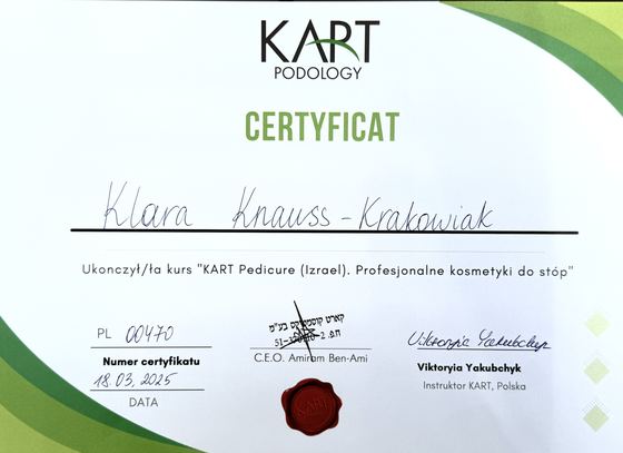 Certyfikat KART Pedicure Klary Knauss-Krakowiak